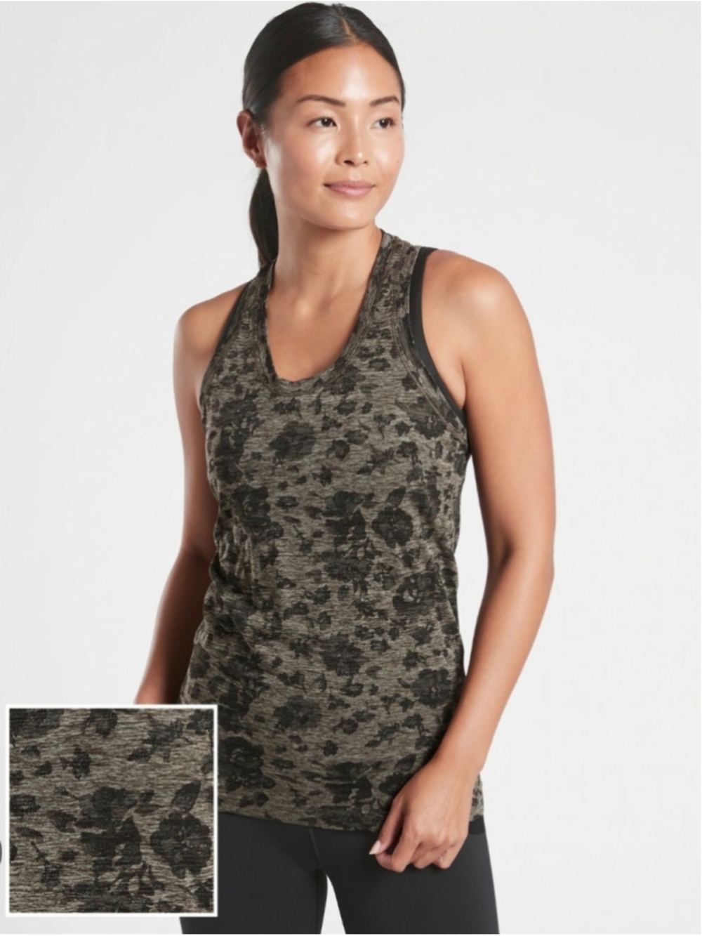 Women's Athleta Momentum Tank Top Medium Gray Black Floral - Picture 2 of 8